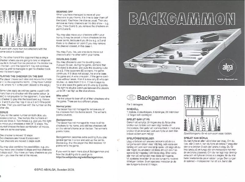 Page 1 de la notice Manuel utilisateur Alga Backgammon