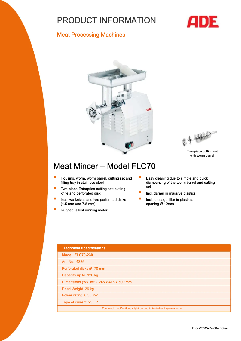 Image de la première page du manuel de l'appareil FLC70