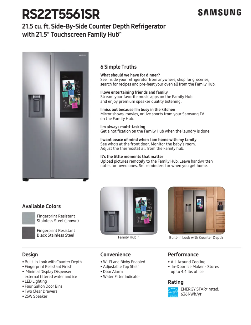 Page n°1 - Fiche technique Samsung RS22T5561SG/AA