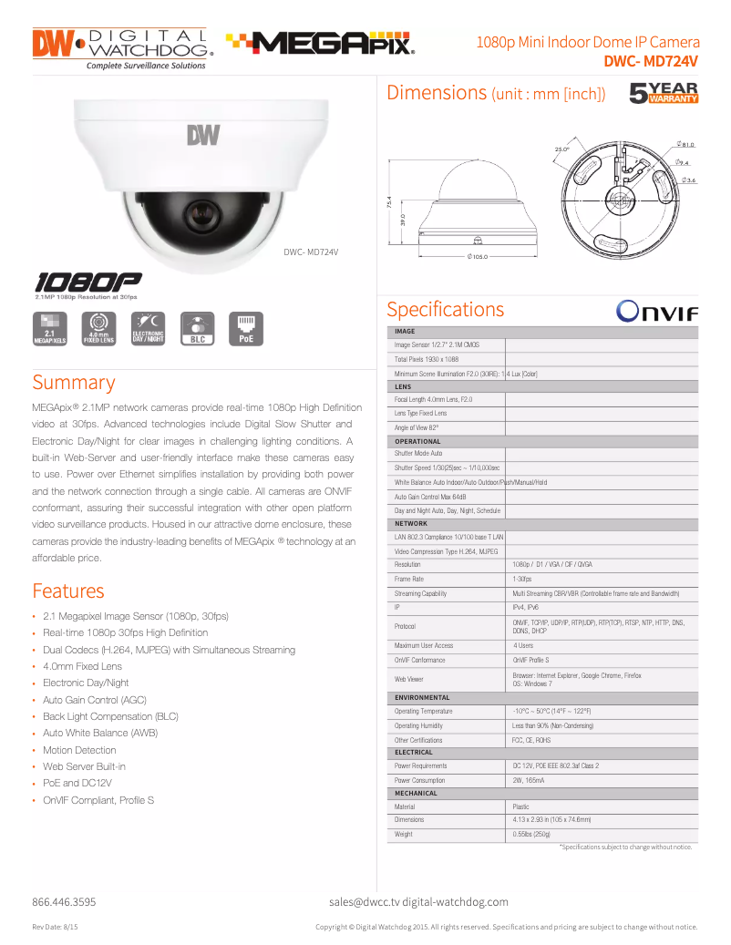 Page n°1 - Brochure Digital Watchdog MegaPix DWC-MD724V