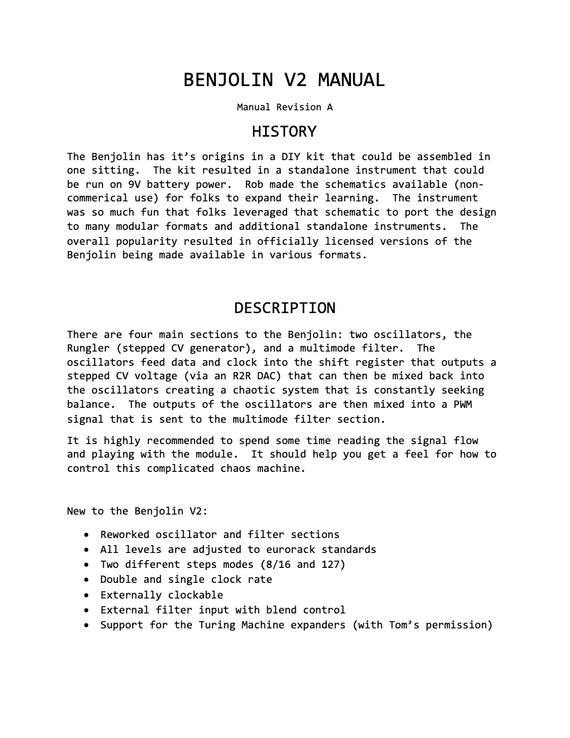 Page n°1 - Manuel utilisateur After Later Audio Benjolin V2