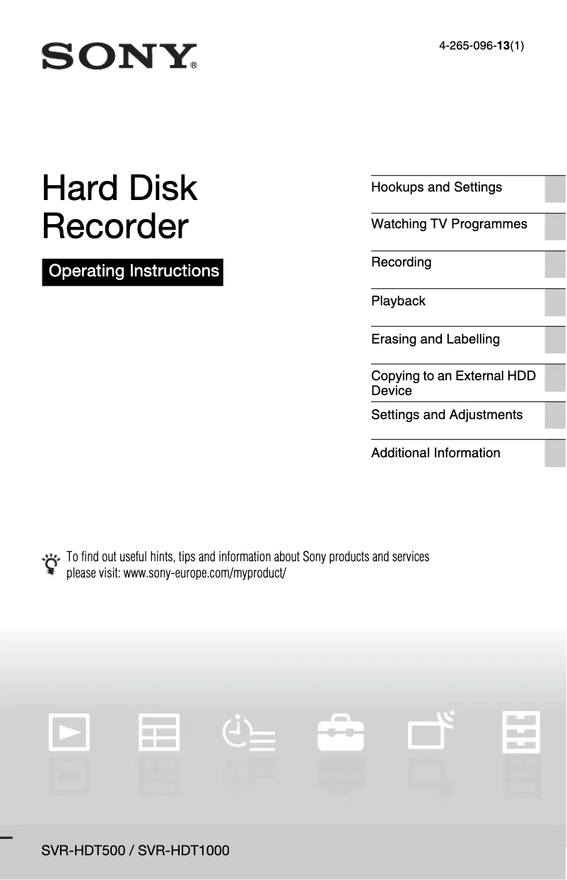 Page n°1 - Manuel utilisateur Sony SVR-HDT500