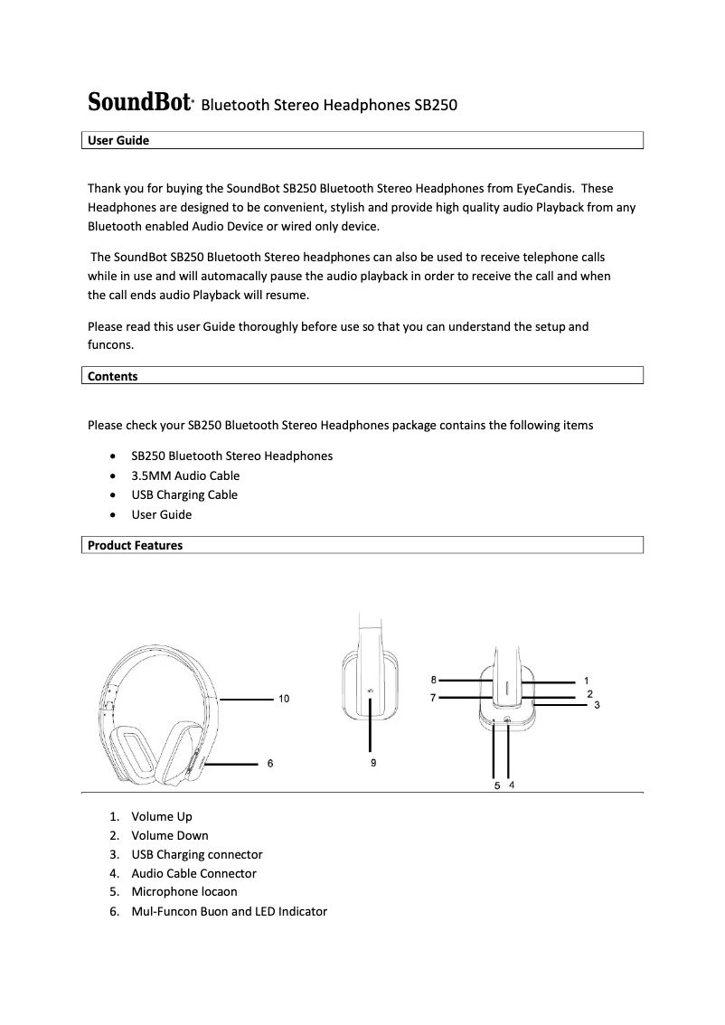 Image de la première page du manuel de l'appareil SB250