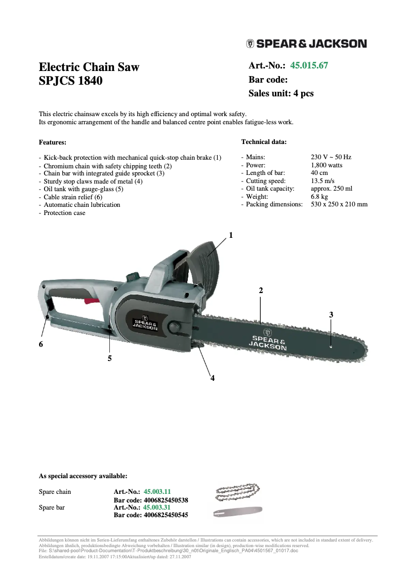 Page 1 de la notice Manuel utilisateur Spear & Jackson SPJCS 1840