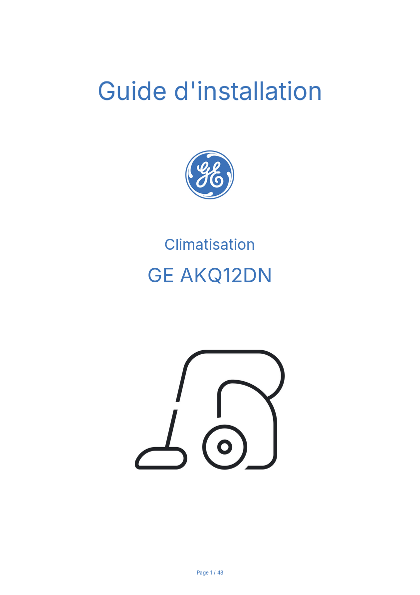 Page n°1 - Guide d'installation GE AKQ12DN