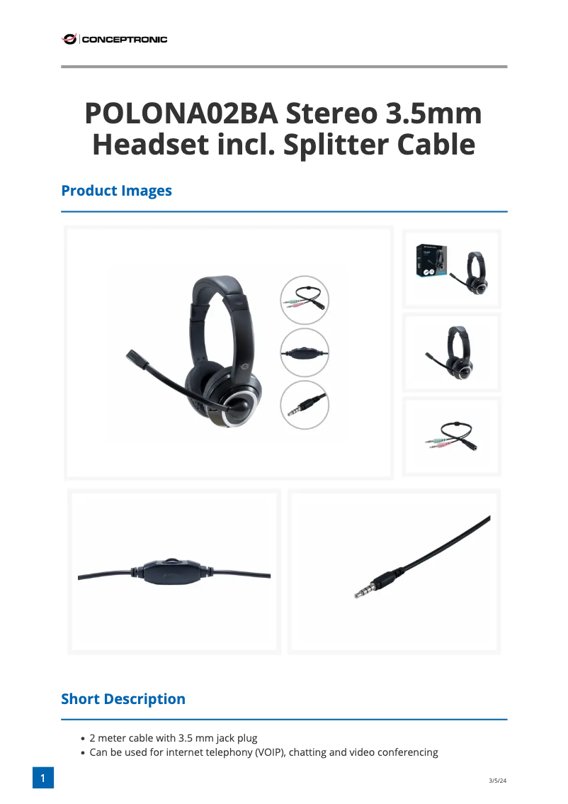 Page n°1 - Fiche technique Conceptronic POLONA 02