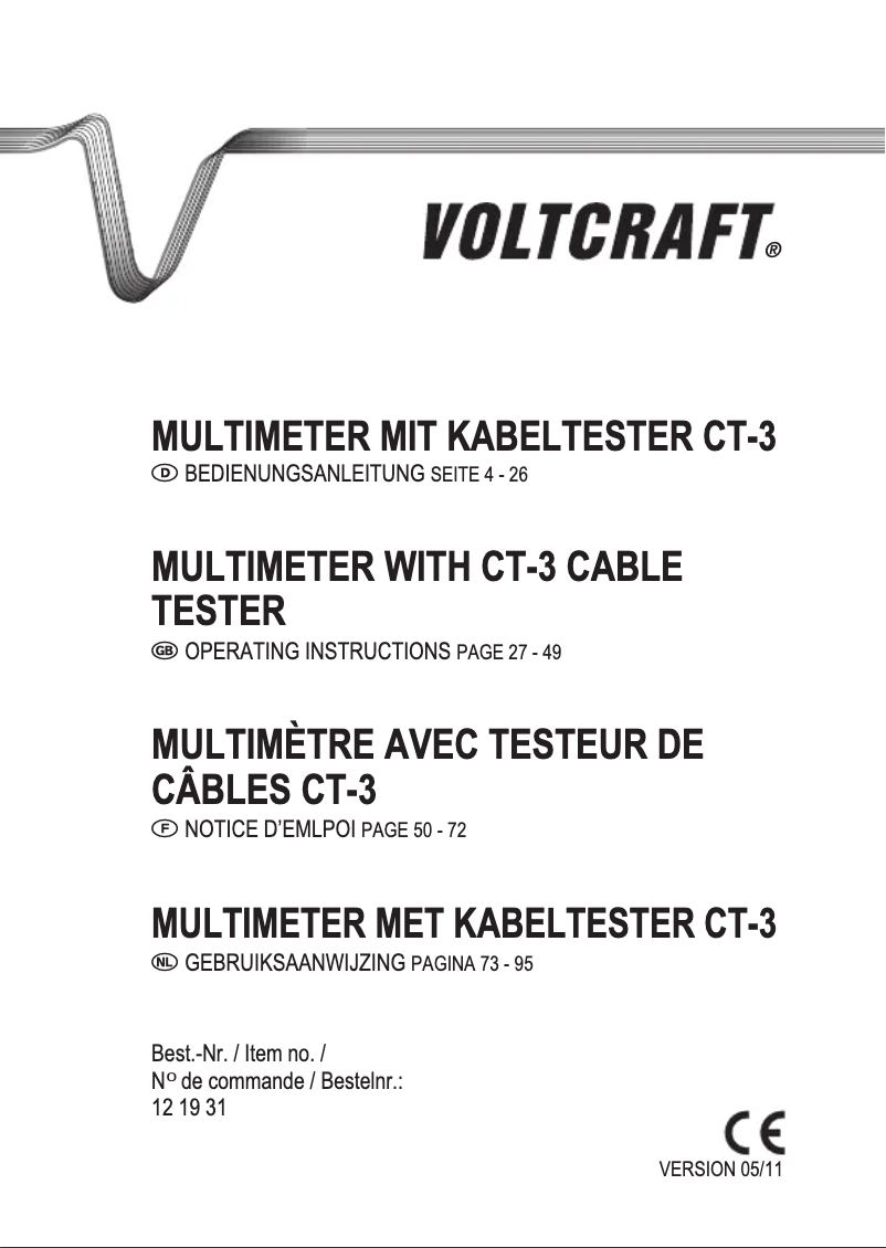 Page 1 de la notice Manuel utilisateur Voltcraft CT-3