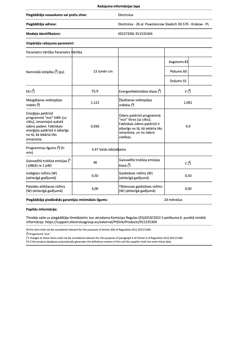 Page 1 de la notice Manuel utilisateur Electrolux KES27200L