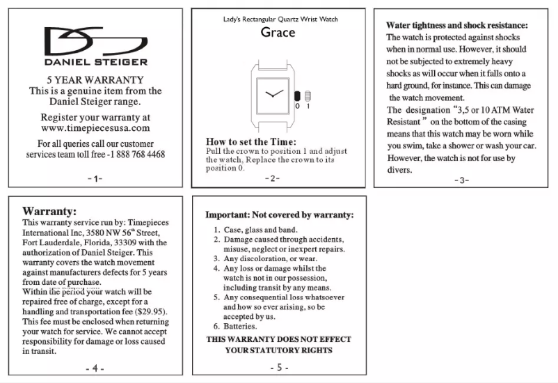 Page 1 de la notice Manuel utilisateur Daniel Steiger Grace