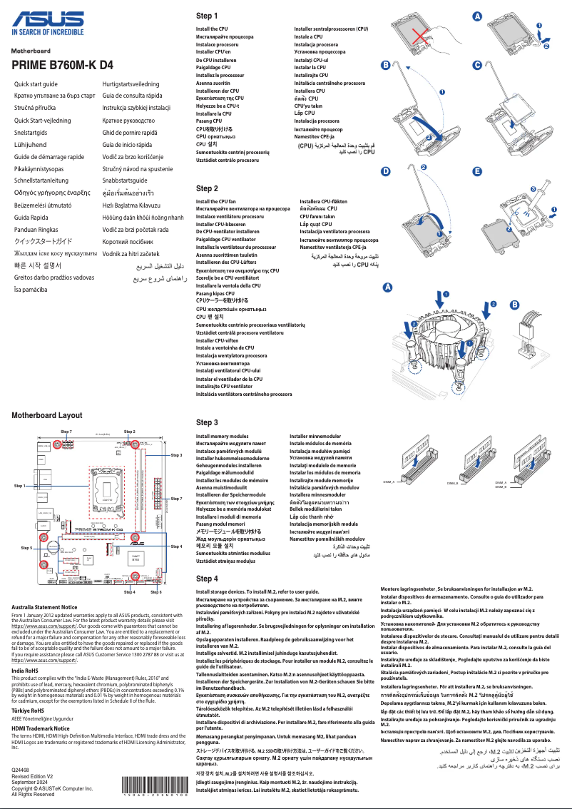 Page 1 de la notice Guide de démarrage rapide Asus PRIME B760M-K D4-CSM