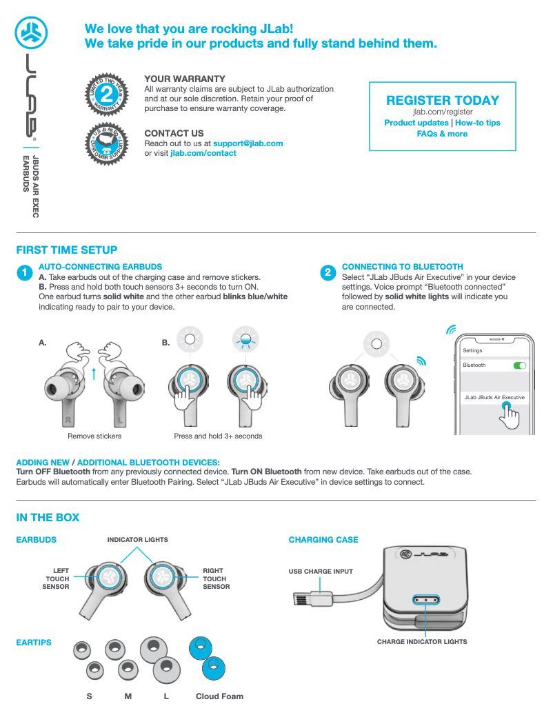 Page n°1 - Manuel utilisateur JLab JBuds Air Executive