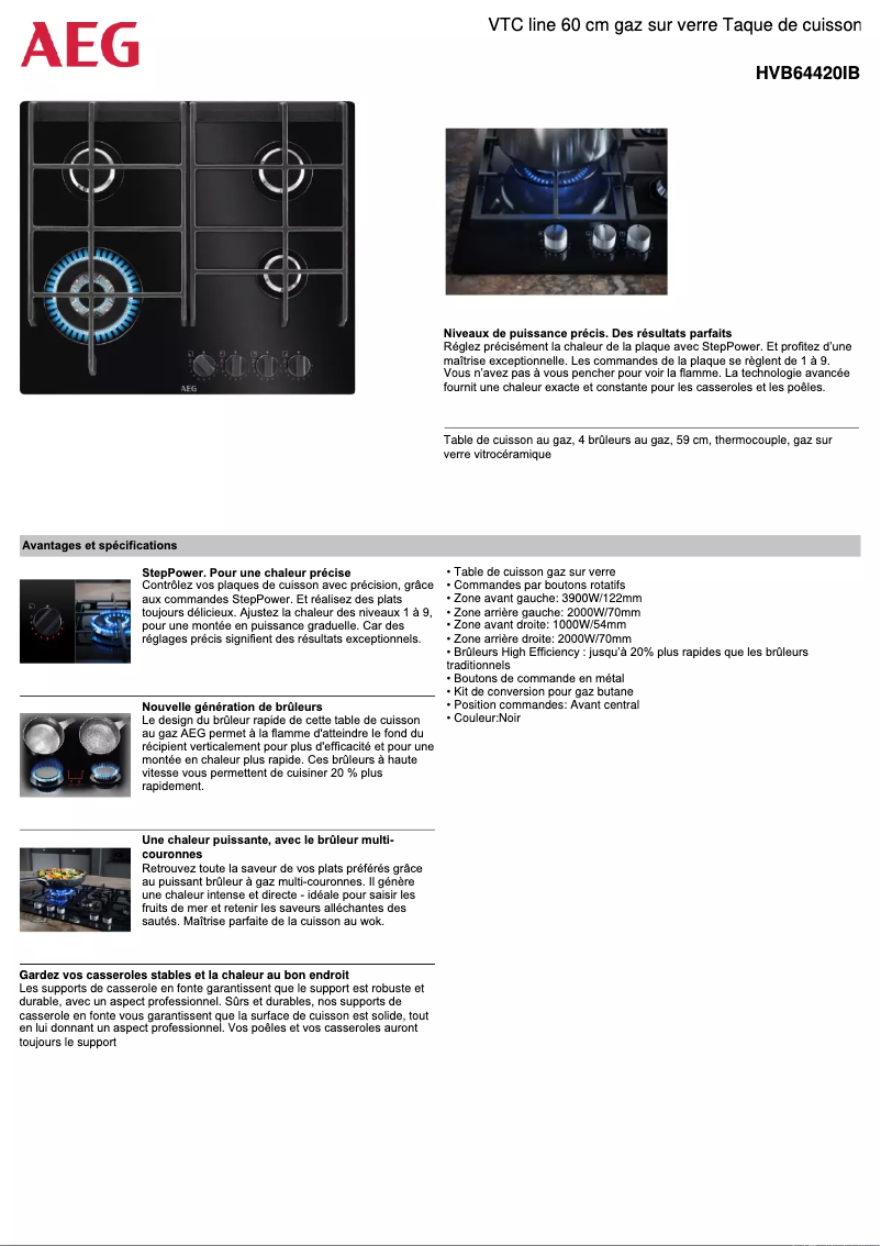 Page 1 de la notice Fiche technique AEG HVB64420IB