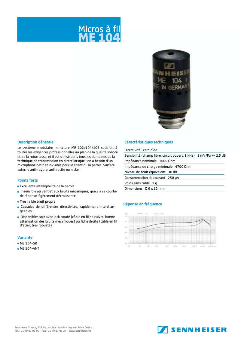 Page n°1 - Fiche technique Sennheiser ME 104-Ant