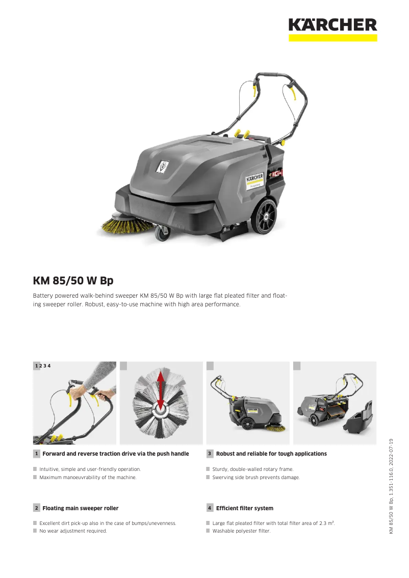Page n°1 - Fiche technique Kärcher KM 85/50 W Bp