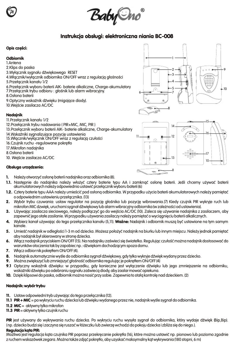 Page 1 de la notice Manuel utilisateur BabyOno 196 BC-008