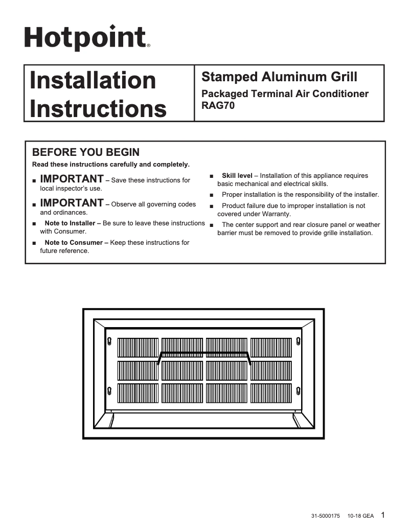 Page n°1 - Manuel utilisateur Hotpoint RAG70