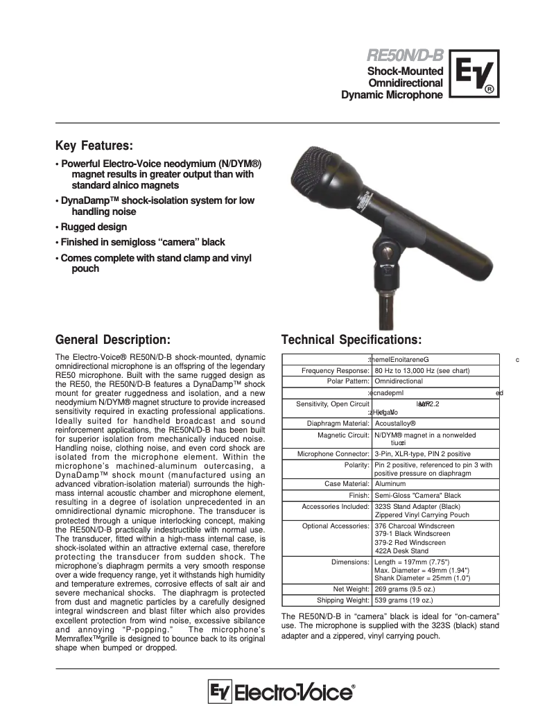 Page 1 de la notice Manuel utilisateur Electro-Voice RE50N/D-B