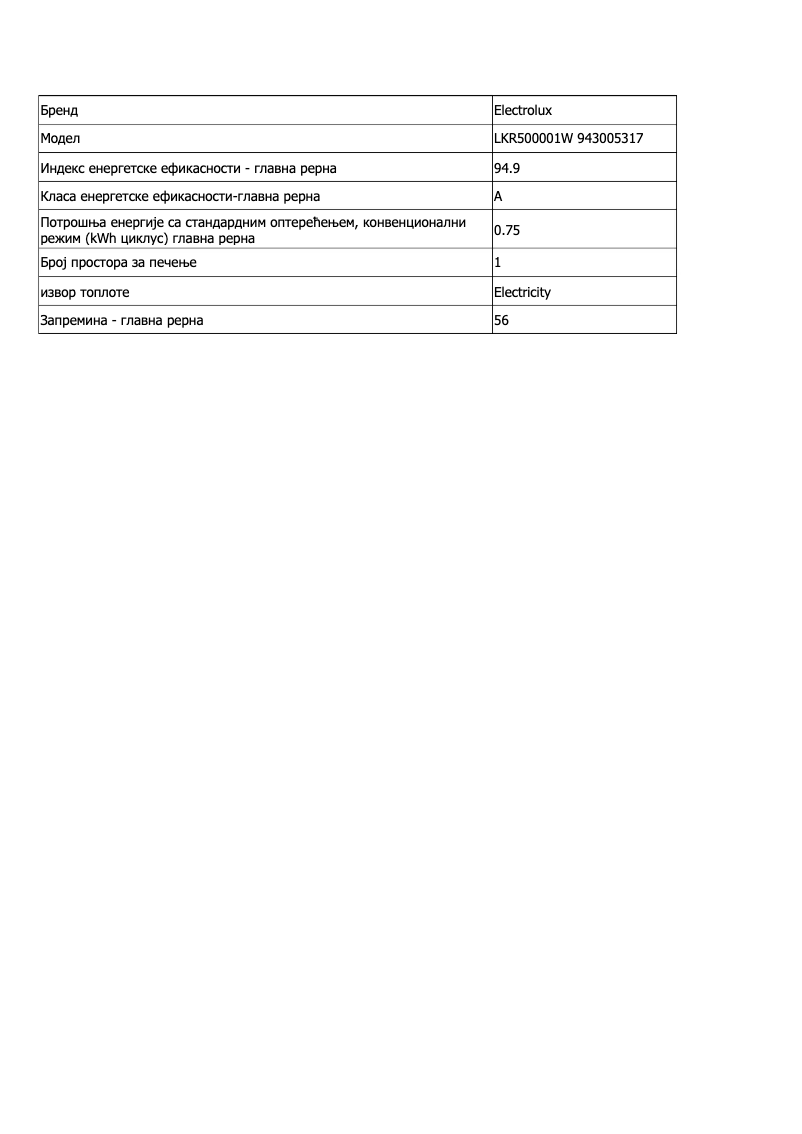 Page n°1 - Fiche technique Electrolux LKR500001W
