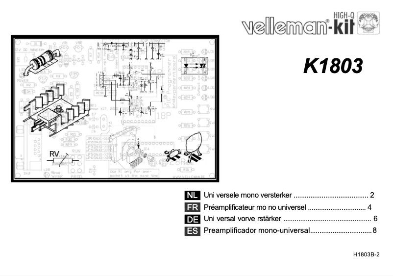 Page 1 de la notice Instructions / montage Velleman K1803