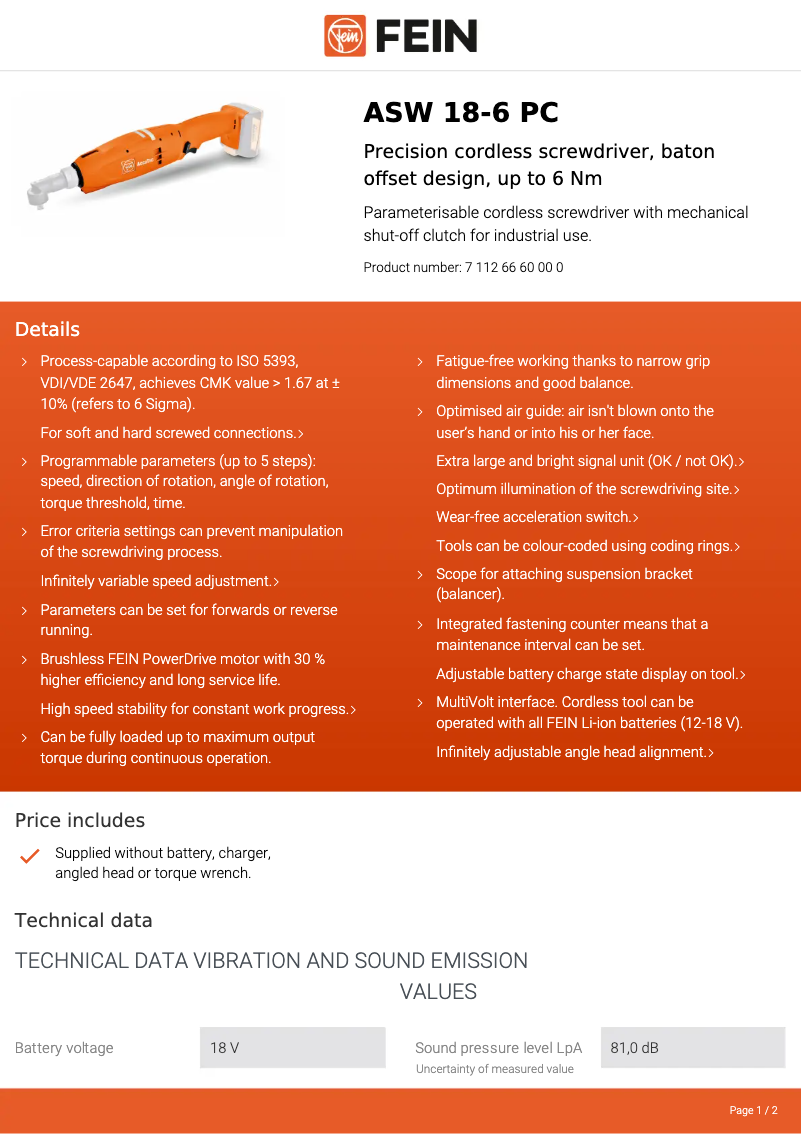 Image de la première page du manuel de l'appareil ASW 18-6 PC