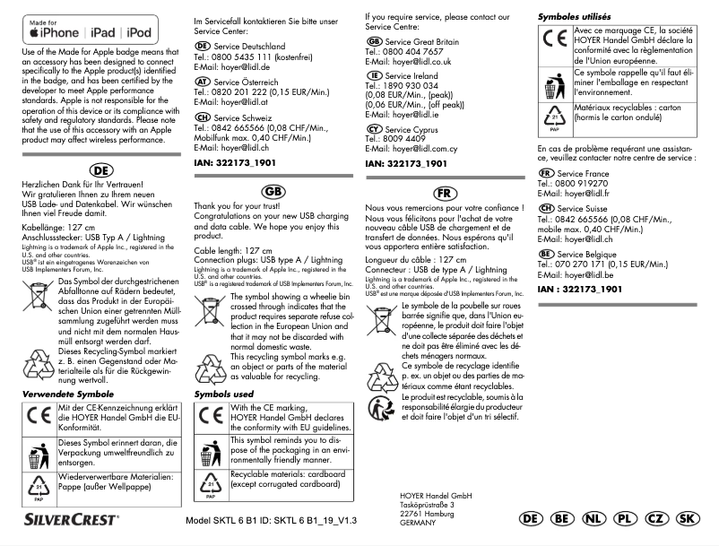Page 1 de la notice Manuel utilisateur SilverCrest SKTL 6 B1