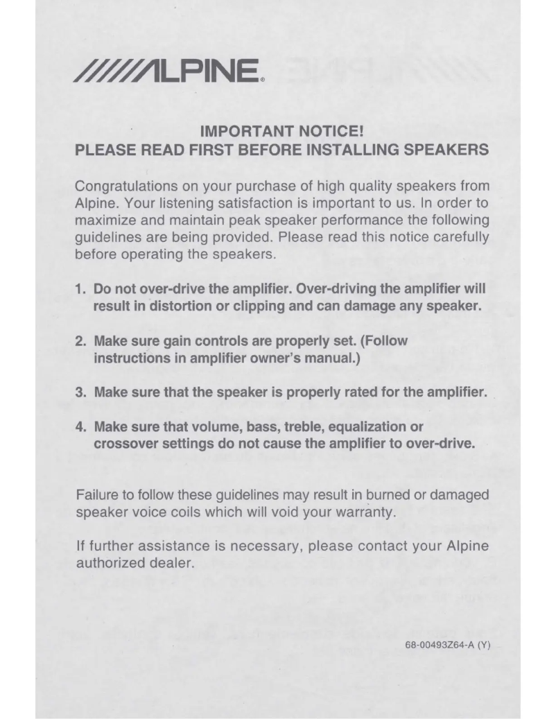 Page n°1 - Manuel utilisateur Alpine RS-SB12