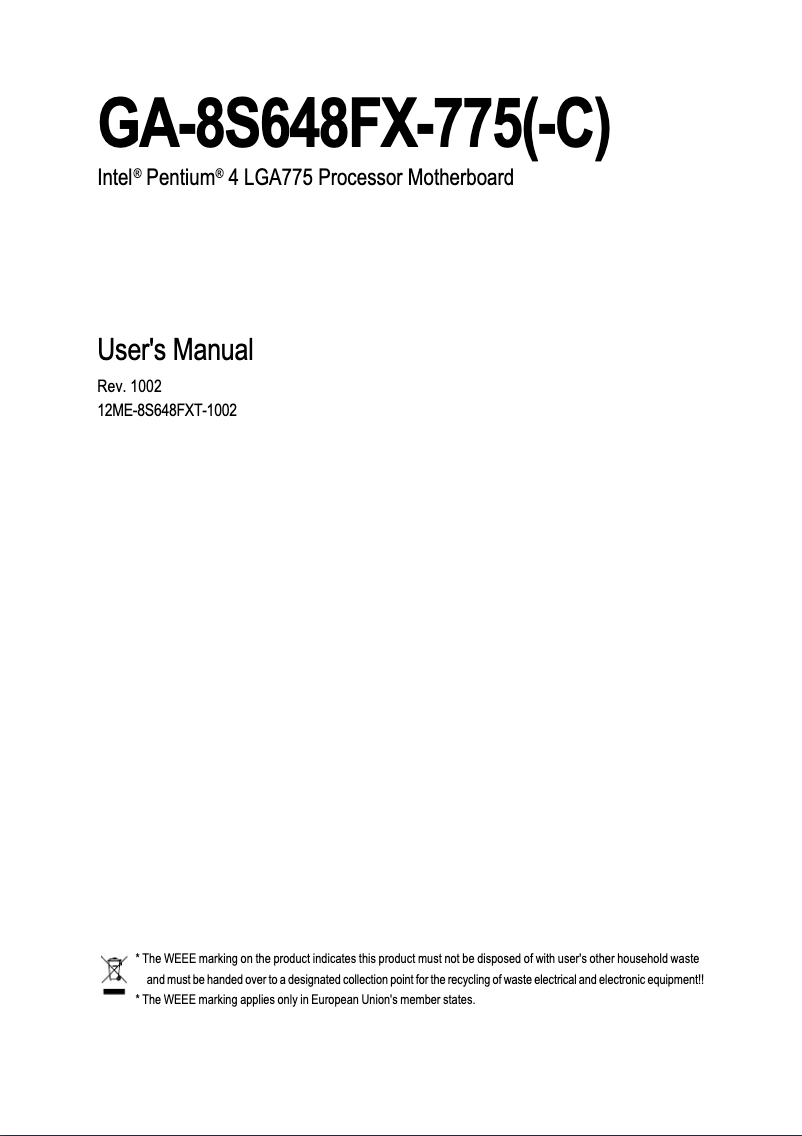 Image de la première page du manuel de l'appareil GA-8S648FX-775-C