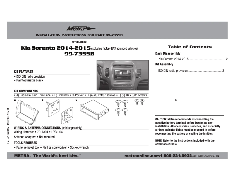 Page n°1 - Mode d'emploi Metra 99-7355B