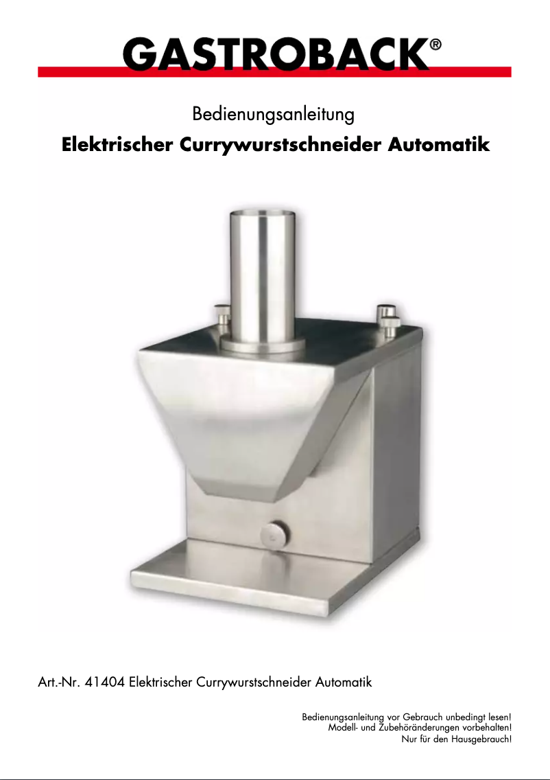 Page n°1 - Manuel utilisateur Gastroback 41404