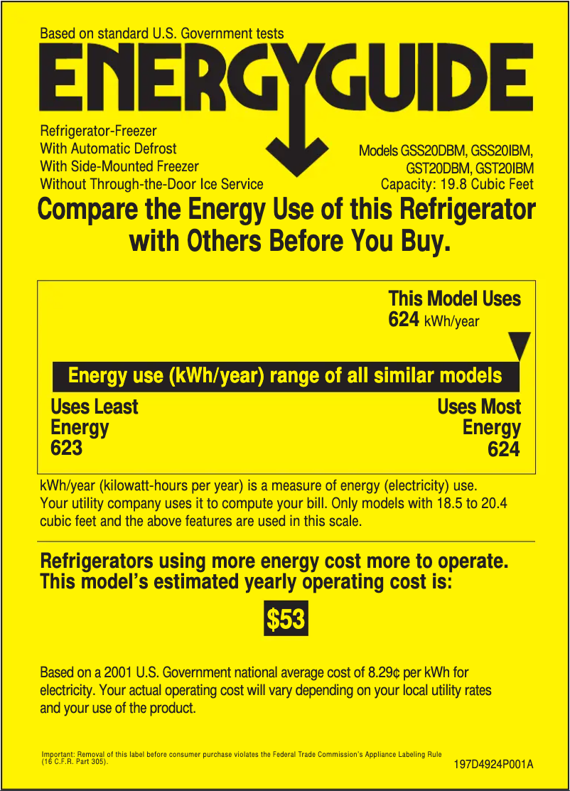Page n°1 - Label énergétique GE GSS20IBMCC