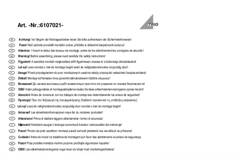 Page 1 de la notice Manuel utilisateur Trio Lighting Bulto 6107021-07