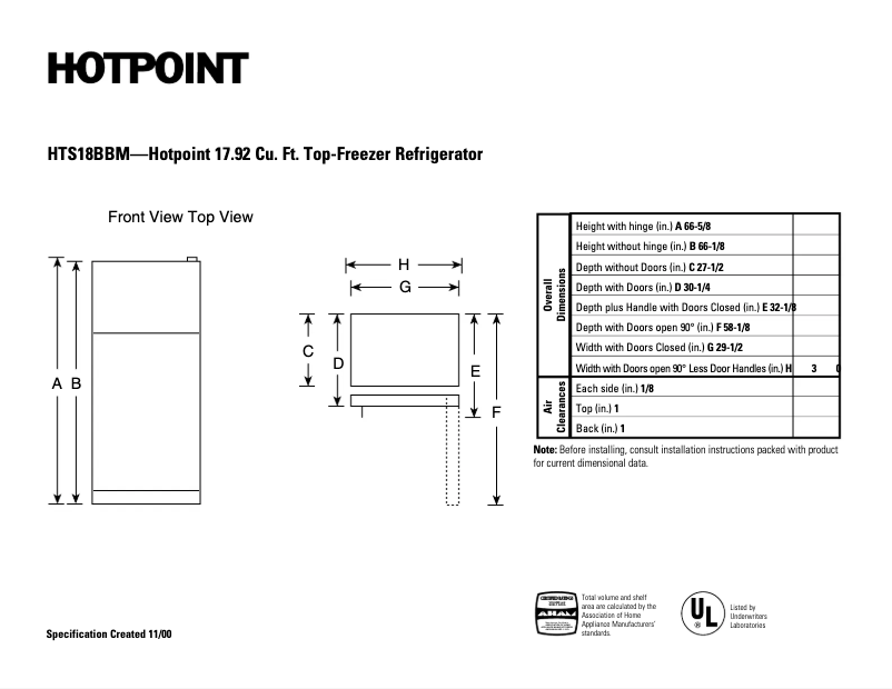 Page n°1 - Fiche technique Hotpoint HTS18BBMRCC