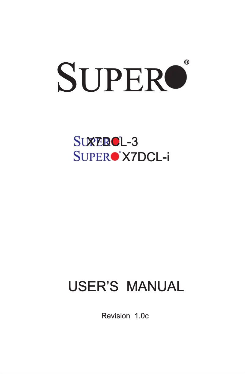 Page 1 de la notice Manuel utilisateur Supermicro X7DCL-3