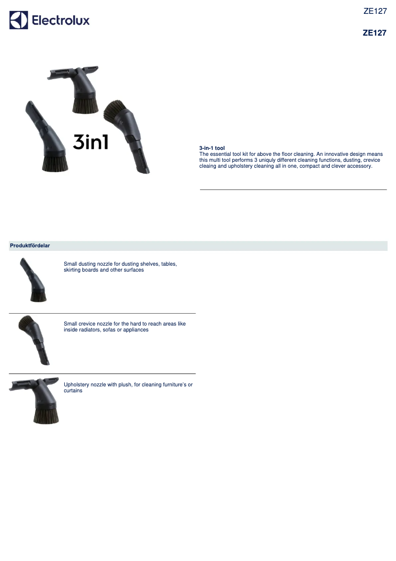 Page 1 de la notice Manuel utilisateur Electrolux ZE127