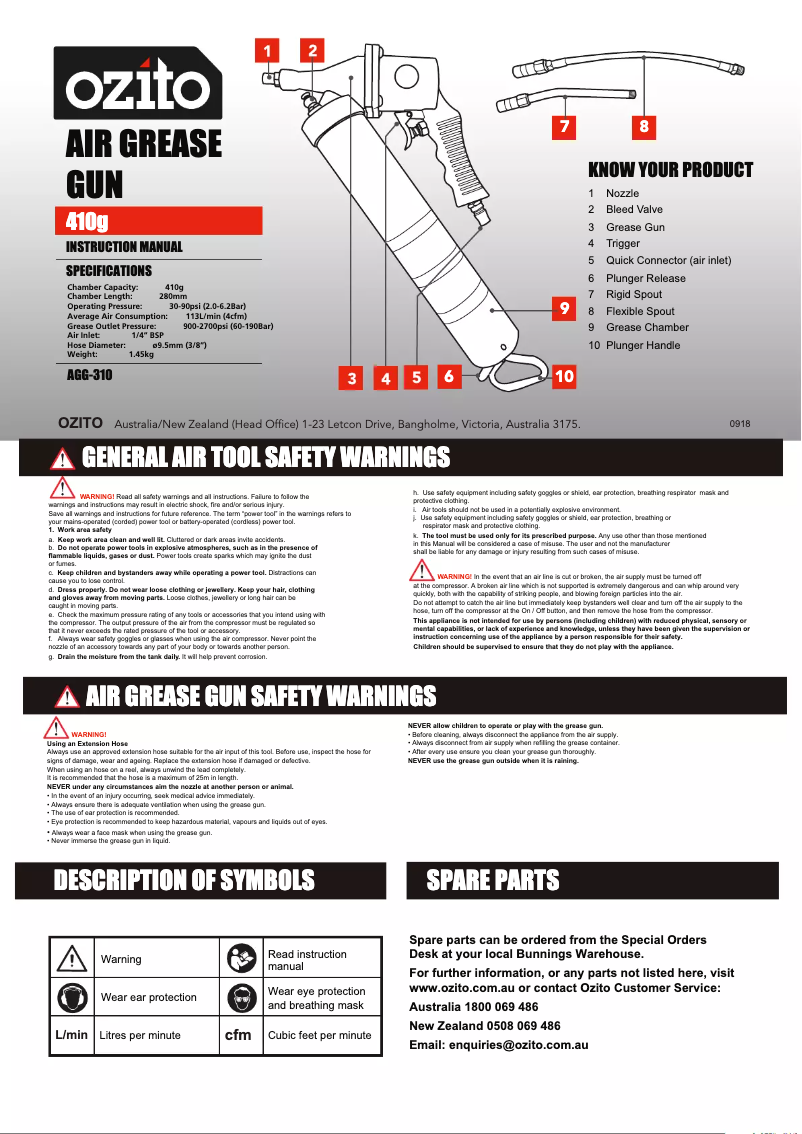 Página 1 del manual Manual de usuario Ozito AGG-310
