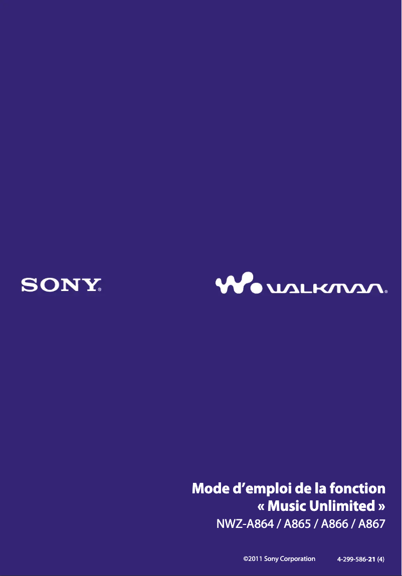 Page 1 de la notice Manuel utilisateur Sony NWZ-A866