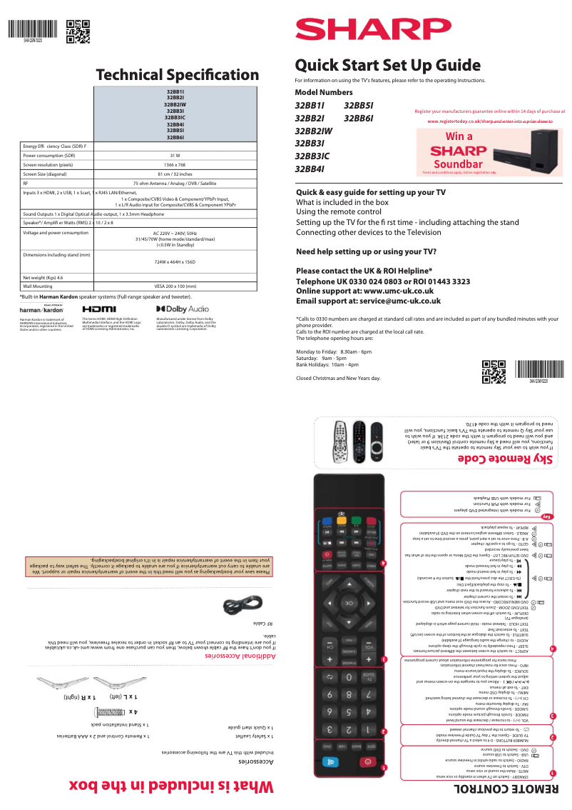Page n°1 - Guide de démarrage rapide Sharp 32BB3IC