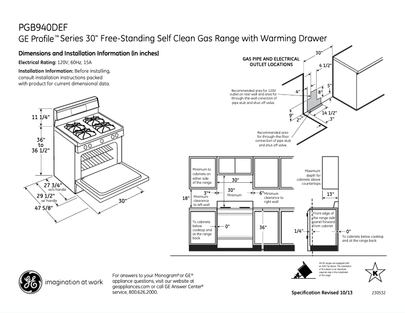 Page 1 de la notice Fiche technique GE Profile PGB940DEFWW