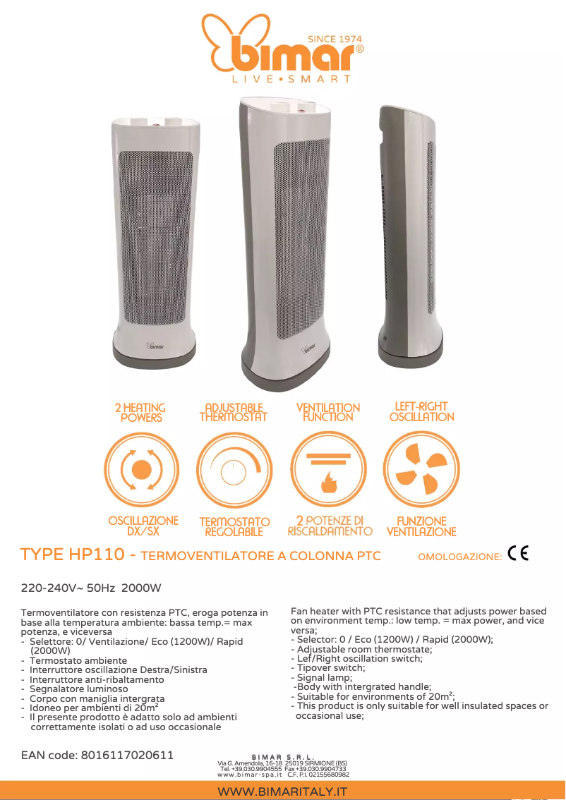 Page n°1 - Fiche technique Bimar HP110
