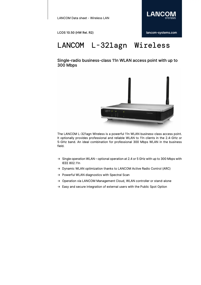 Page 1 de la notice Fiche technique Lancom L-321agn Wireless