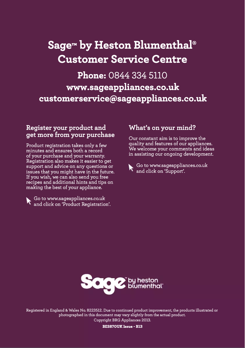 Page n°1 - Manuel utilisateur Sage The Barista Express BES870