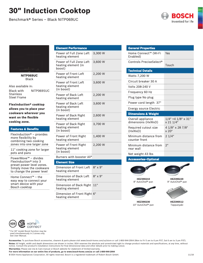 Página 1 del manual Ficha técnica Bosch NITP069UC