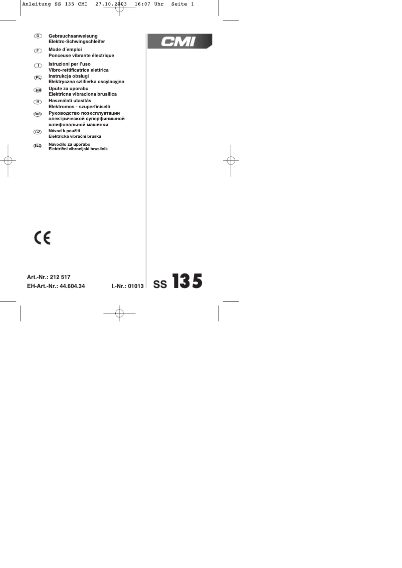 Page n°1 - Manuel utilisateur CMI SS 135