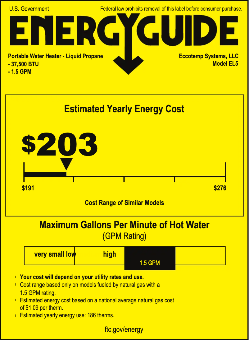 Page 1 de la notice Label énergétique EccoTemp EL5