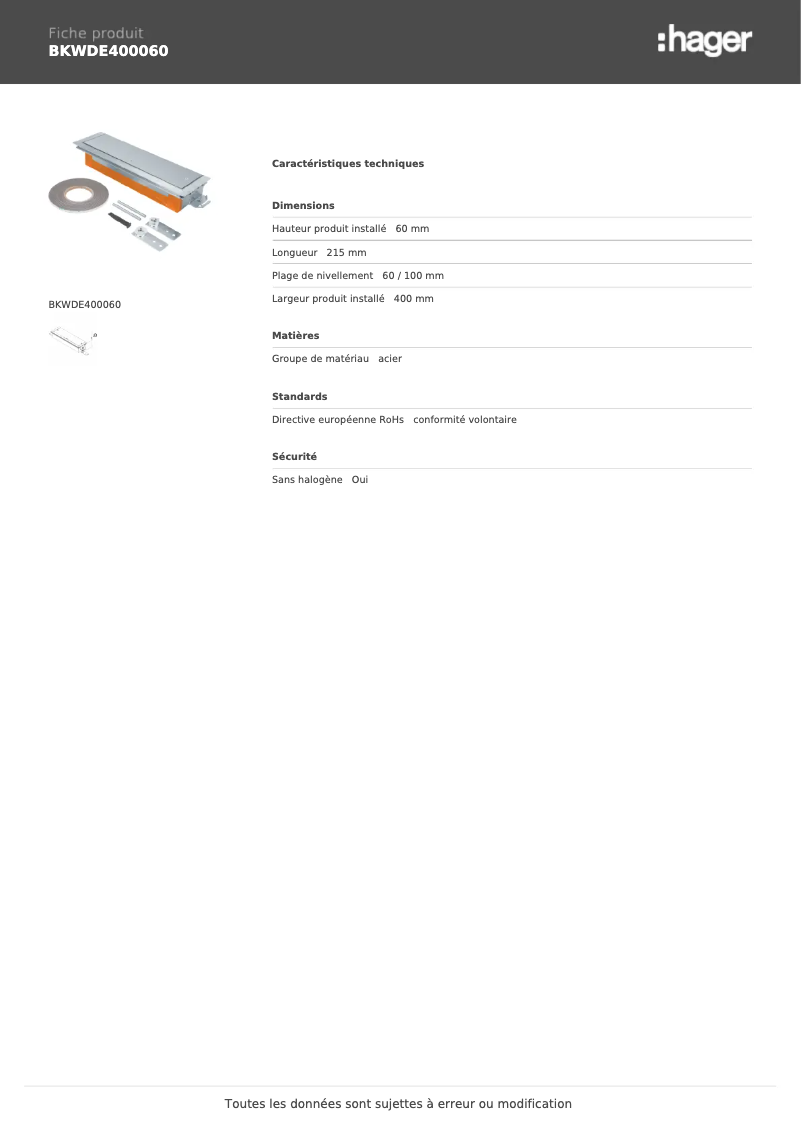 Image de la première page du manuel de l'appareil BKWDE400060