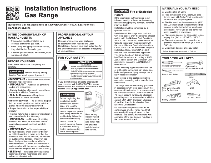Page n°1 - Guide d'installation GE GGF600AVSS