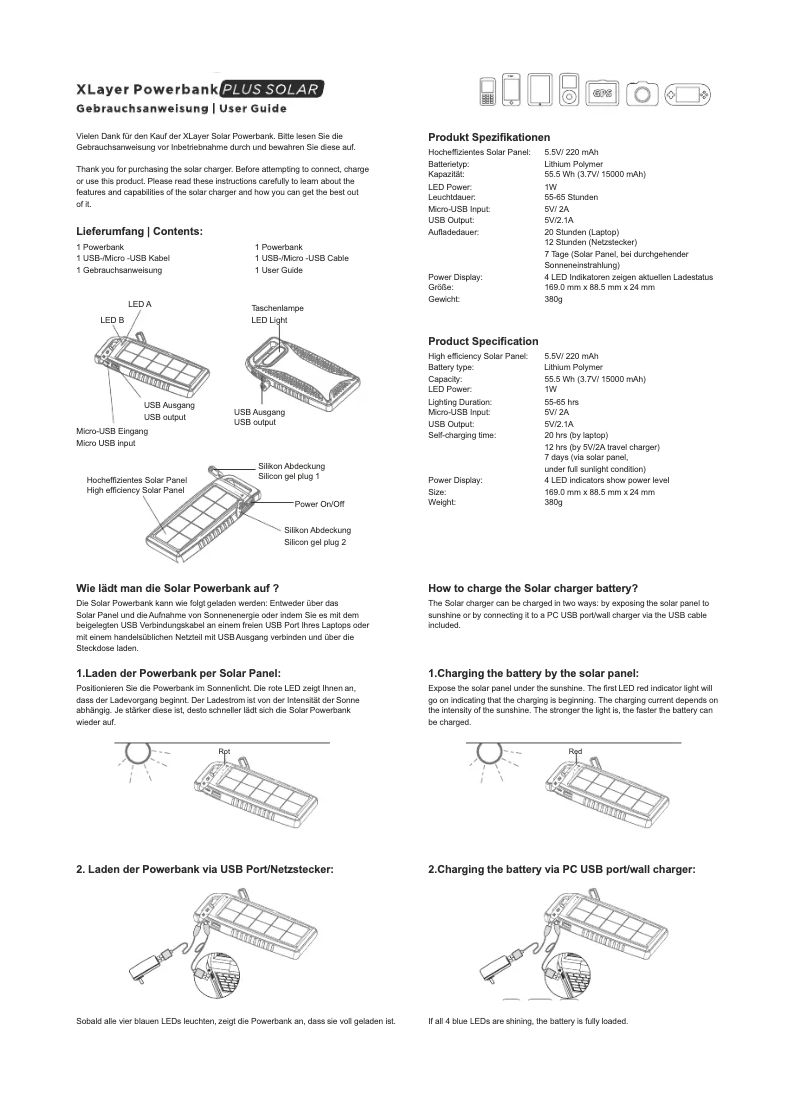Page n°1 - Manuel utilisateur XLayer Powerbank PLUS Solar 15000