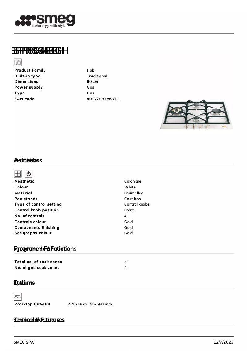 Page n°1 - Fiche technique Smeg SPR864BGH