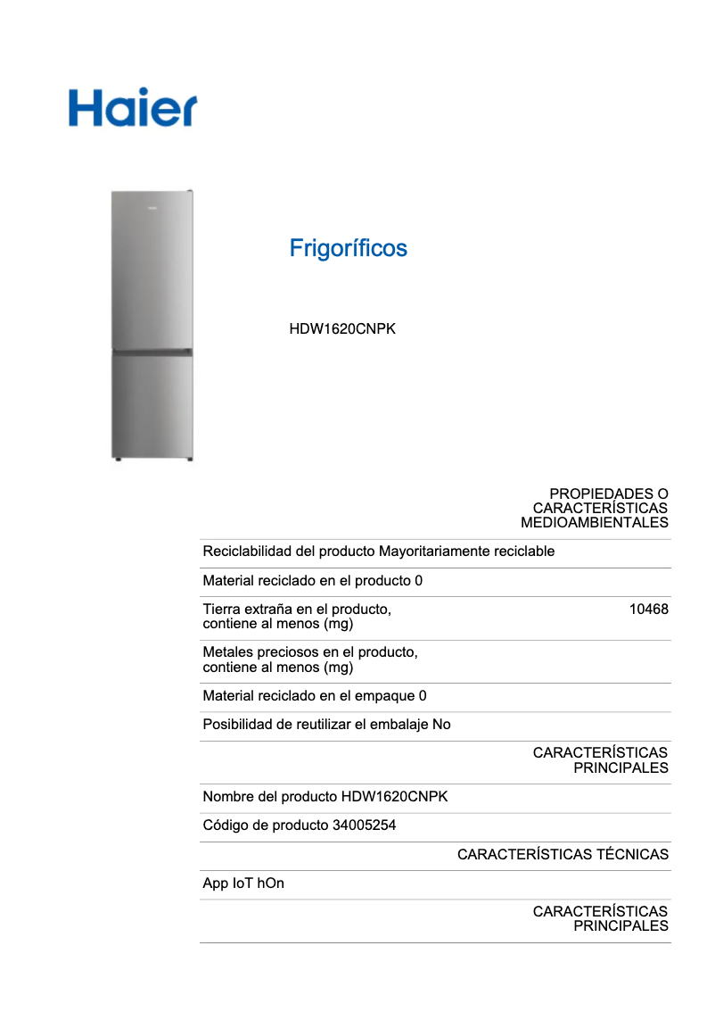 Page 1 de la notice Label énergétique Haier HDW1620CNPK