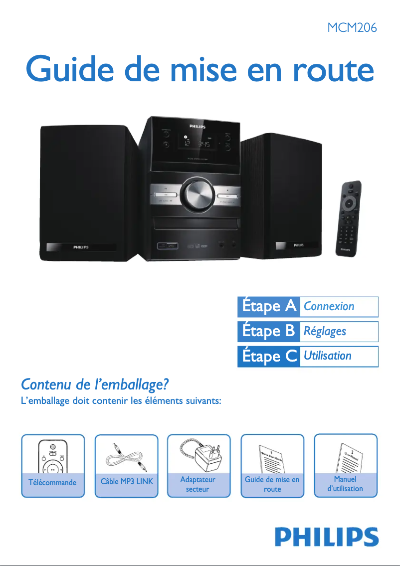Page 1 de la notice Guide de démarrage rapide Philips MCM206